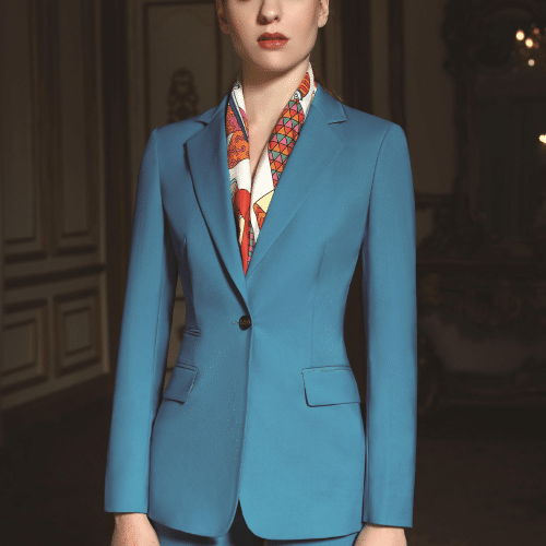 SUIT (13) Sophisticated Teal Cyan Pantsuit for Women – Luxurious Executive CEO Business Suit & Sharp Professional Formalwear