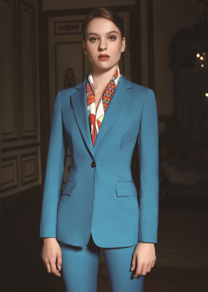 Sophisticated Teal Cyan Pantsuit for Women – Luxurious Executive CEO Business Suit & Sharp Professional Formalwear