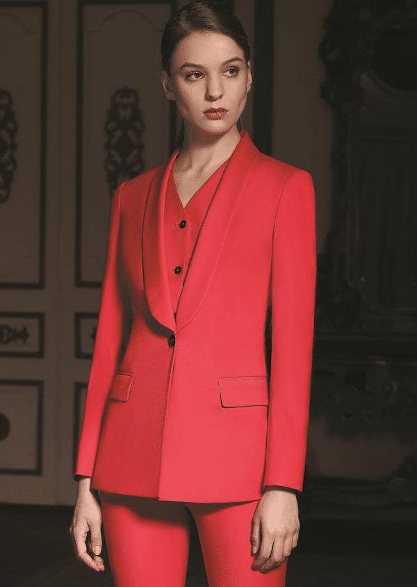 Sophisticated Longline Wool Pantsuit for Women – Western Style All-Season Corporate Executive Suit & Professional Formalwear