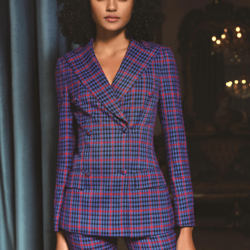 SUIT (24) Sophisticated Western-Style Checkered Wool Pantsuit for Women – High-End Double-Breasted High-Waisted Executive Business Suit