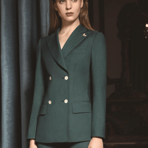 Sophisticated Western-Style Dark Green Wool Pantsuit for Women – High-End Double-Breasted High-Waisted Executive Business Formalwear