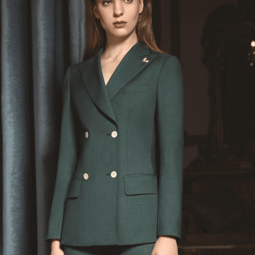 Sophisticated Western-Style Dark Green Wool Pantsuit for Women – High-End Double-Breasted High-Waisted Executive Business Formalwear