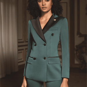 Sophisticated Emerald Green Wool Formal Suit for Women – High-End Double-Breasted High-Waisted Executive Business Dress Pantsuit