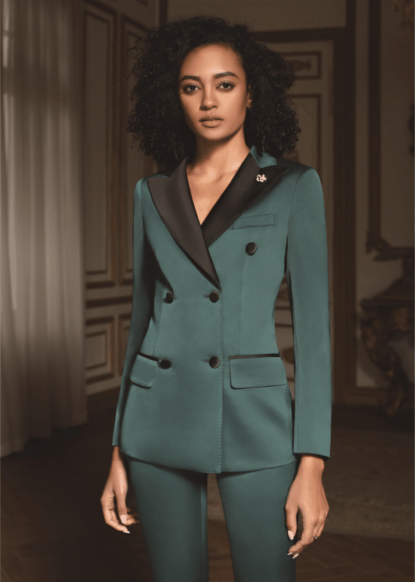 SUIT (33) Sophisticated Emerald Green Wool Formal Suit for Women – High-End Double-Breasted High-Waisted Executive Business Dress Pantsuit