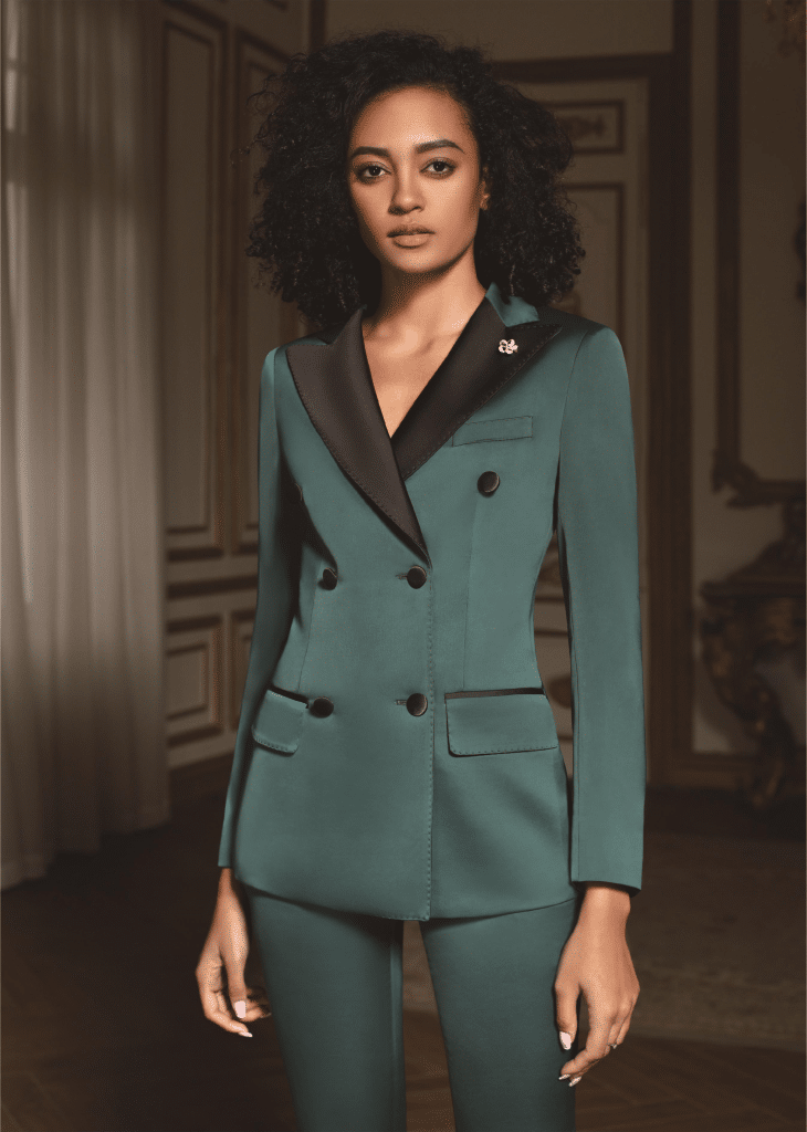 Sophisticated Emerald Green Wool Formal Suit for Women – High-End Double-Breasted High-Waisted Executive Business Dress Pantsuit