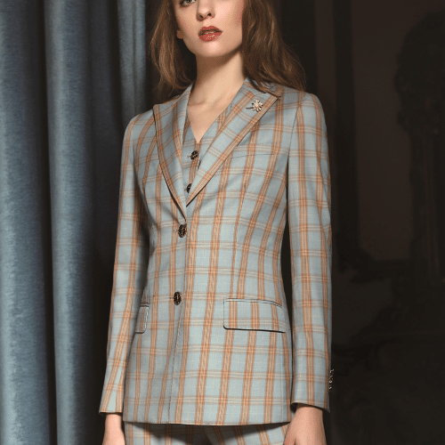 Sophisticated Plaid Wool Formal Suit for Women – High-End Two-Button High-Waisted Executive Business Dress Pantsuit