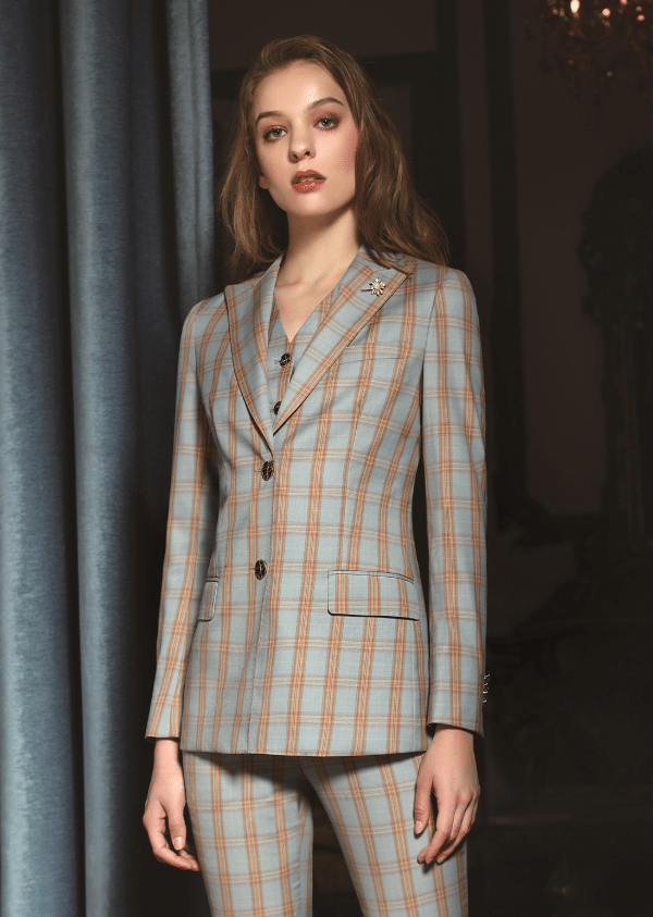 Sophisticated Plaid Wool Formal Suit for Women – High-End Two-Button High-Waisted Executive Business Dress Pantsuit