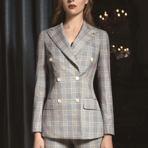 Sophisticated Plaid Wool Formal Suit for Women – High-End Double-Breasted High-Waisted Executive Business Dress Pantsuit