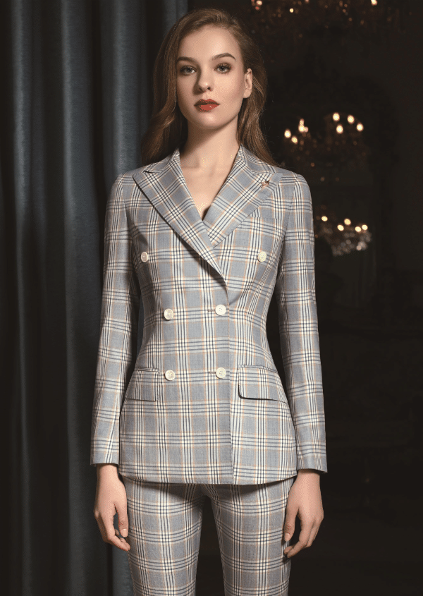 SUIT (39) Sophisticated Plaid Wool Formal Suit for Women – High-End Double-Breasted High-Waisted Executive Business Dress Pantsuit