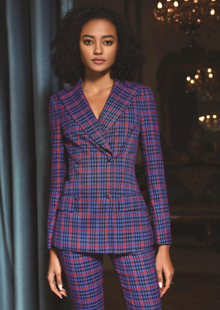 Sophisticated Plaid Wool Formal Suit for Women – High-End Double-Breasted High-Waisted Executive Business Dress Pantsuit