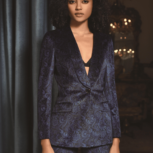 SUIT (9) Sophisticated Patterned Wool Pantsuit for Women – High-End Single-Button Corporate Executive Suit & Professional Formalwear