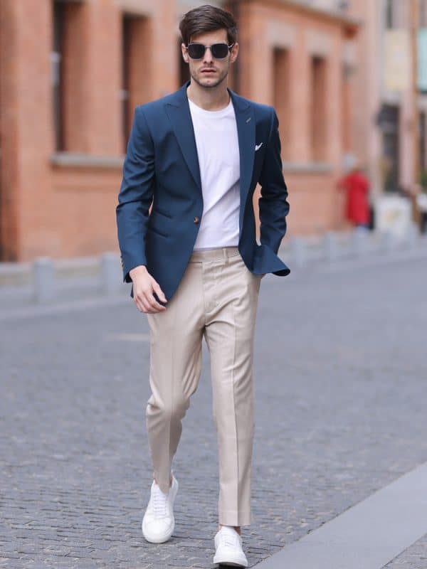 blazer (1) Premium Wool Slim-Fit Men's Blazer – Versatile Solid Blue Business-Casual Jacket