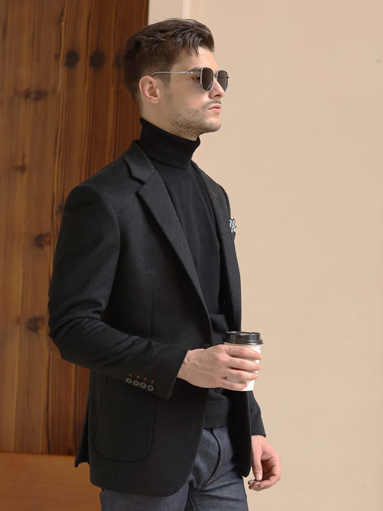 British Yuppie Style Premium Cashmere Blazer for Men – High-End Thickened Slim-Fit Winter Casual Suit Jacket