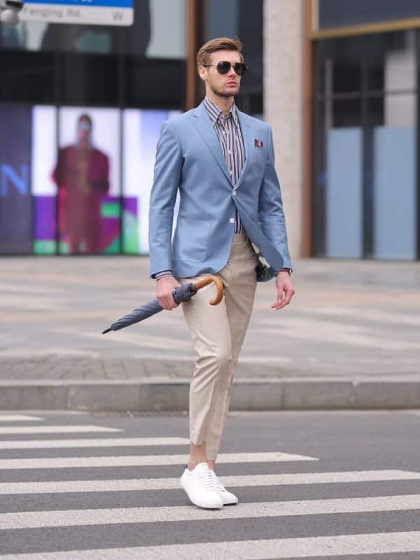 Premium Light Blue Men’s Casual Blazer – Spring New Arrival Chic Single-Breasted Suit Jacket