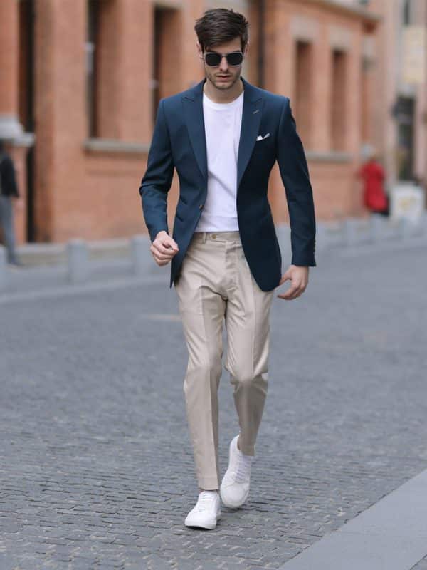 blazer (2) Premium Wool Slim-Fit Men's Blazer – Versatile Solid Blue Business-Casual Jacket