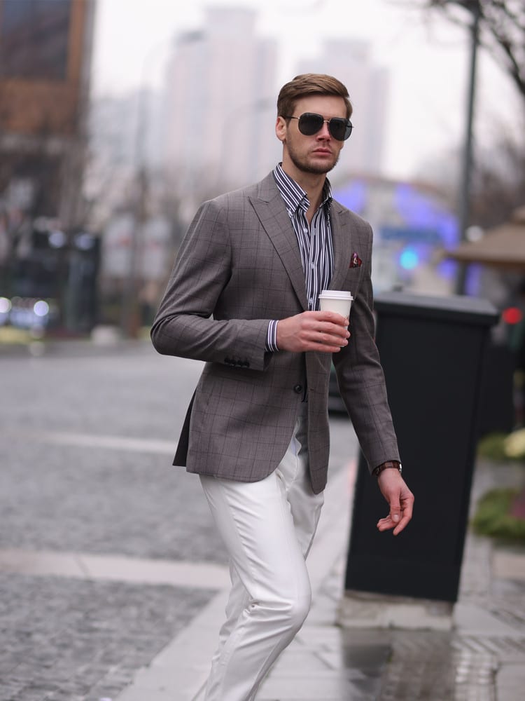 Premium Plaid Slim-Fit Men's Blazer – High-End Fashion Business-Casual Single Suit Jacket