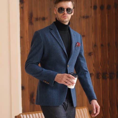 blazer (2) British Yuppie Style Blue Tweed Suit Jacket for Men – High-End Thickened Woolen Casual Blazer for Autumn Winter