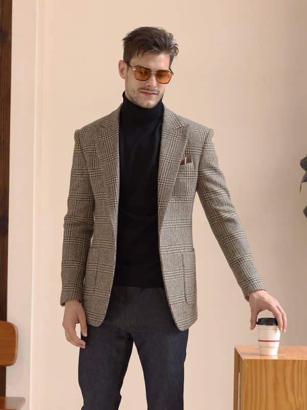 blazer (3) American Vintage Plaid Wool Tweed Blazer for Men – High-End Thickened Autumn Winter Casual Suit Jacket