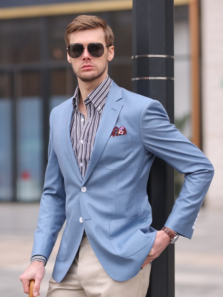 Premium Light Blue Men’s Casual Blazer – Spring New Arrival Chic Single-Breasted Suit Jacket