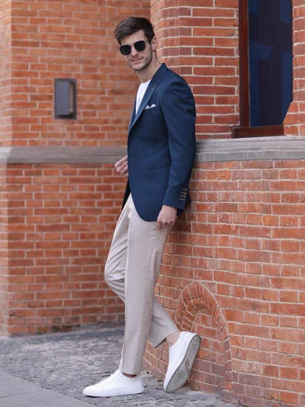 blazer (3) Premium Wool Slim-Fit Men's Blazer – Versatile Solid Blue Business-Casual Jacket