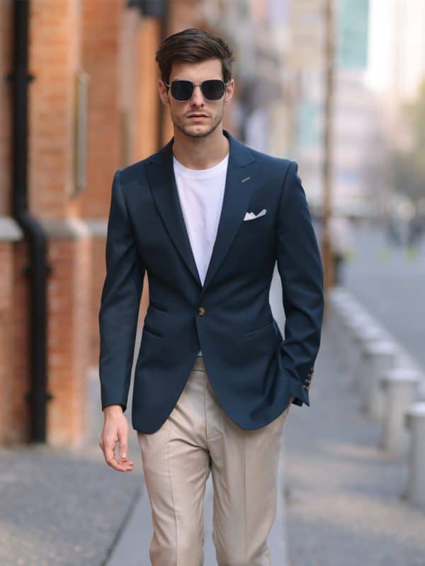 blazer (4) Premium Wool Slim-Fit Men's Blazer – Versatile Solid Blue Business-Casual Jacket