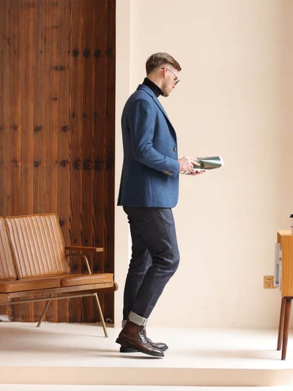 blazer (4) British Yuppie Style Blue Tweed Suit Jacket for Men – High-End Thickened Woolen Casual Blazer for Autumn Winter