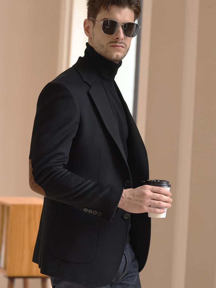 Sophisticated Black Cashmere Blazer for Men – Light Luxury Yuppie Style Slim-Fit Autumn Winter Casual Suit Jacket