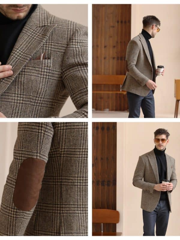 blazer (5) American Vintage Plaid Wool Tweed Blazer for Men – High-End Thickened Autumn Winter Casual Suit Jacket