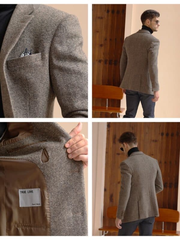 blazer (5) American Vintage Wool Tweed Blazer for Men – High-End Heavyweight Autumn Winter Ins Trend Casual Suit Jacket