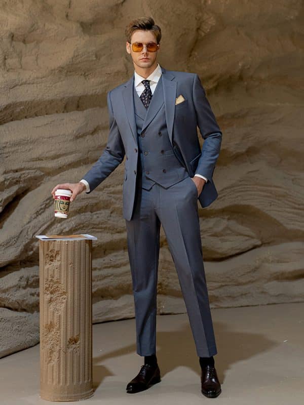 suit (1) Sophisticated Morandi Grey Blue Suit for Men – High-End Slim Fit Groom Wedding & Smart Business Formal Wear
