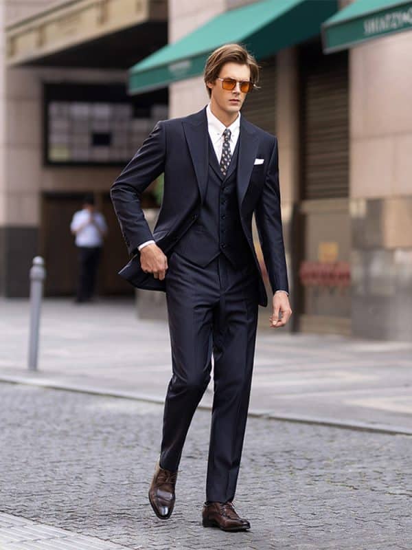 suit (1) Luxury Wedding Season British Style Wool 3-Piece Suit for Men – Sophisticated Slim Fit Shadow Stripe Formal Suit