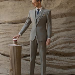 Sophisticated British Style Wool Suit for Men – Luxury Bespoke Slim Fit Groom Wedding & Smart Business Formal Wear