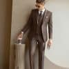 suit (1) Premium Men’s Wool 3-Piece Wedding Suit | Slim Fit Plaid Formal Suit for Groom, Prom & Special Events