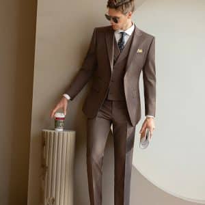 Premium Men’s Wool 3-Piece Wedding Suit | Slim Fit Plaid Formal Suit for Groom, Prom & Special Events