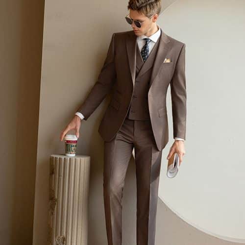 suit (1) Premium Men’s Wool 3-Piece Wedding Suit | Slim Fit Plaid Formal Suit for Groom, Prom & Special Events