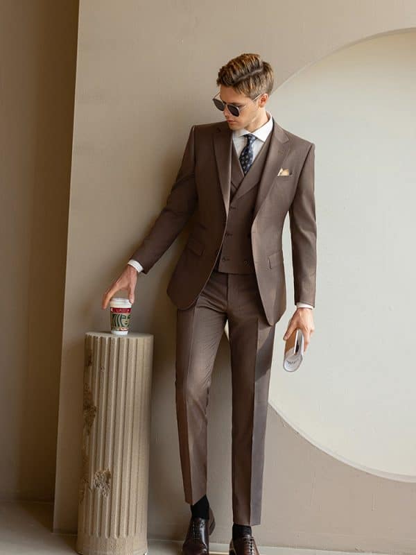 suit (1) Premium Men’s Wool 3-Piece Wedding Suit | Slim Fit Plaid Formal Suit for Groom, Prom & Special Events