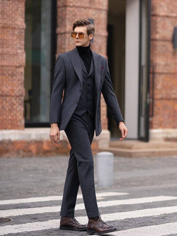 suit (1) Premium Heavyweight Wool Tweed 3-Piece Suit – High-End Smart-Casual Business & Formal Ensemble