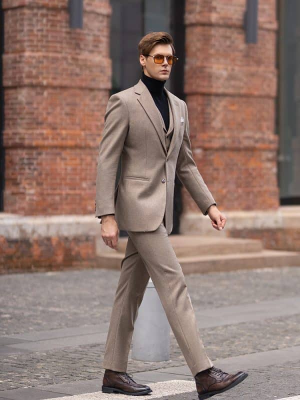 suit (1) Premium Woolen Slim-Fit 3-Piece Suit – High-End Autumn/Winter Business & Wedding Formal Ensemble