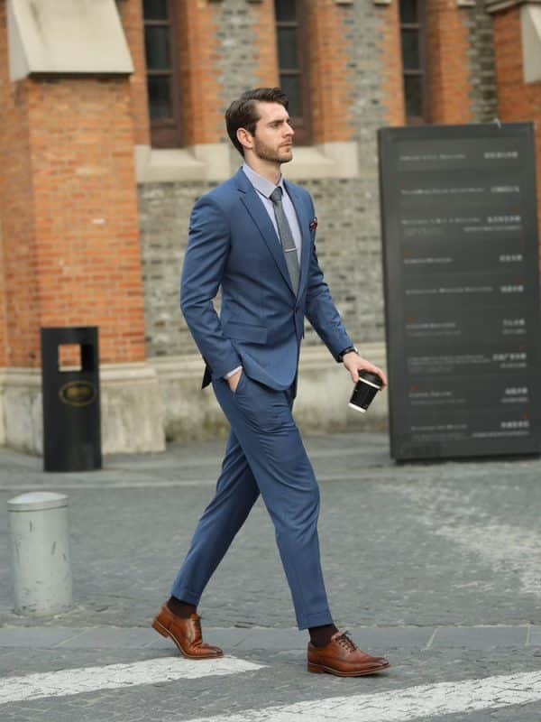 suit (1) Premium Blue Wool Suit Set for Men – Stylish Slim Fit Wedding Tuxedo & Casual Business Blazer for Spring and Fall