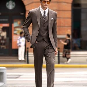 Sophisticated British Style Brown Wool 3-Piece Suit for Men – Elegant Slim Fit Groom Wedding & Smart Casual Suit
