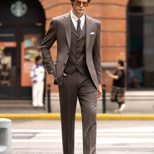 suit (1) Sophisticated British Style Brown Wool 3-Piece Suit for Men – Elegant Slim Fit Groom Wedding & Smart Casual Suit