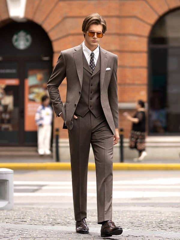 suit (1) Sophisticated British Style Brown Wool 3-Piece Suit for Men – Elegant Slim Fit Groom Wedding & Smart Casual Suit