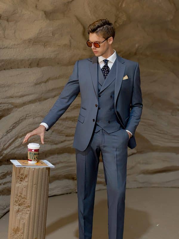 suit (2) Sophisticated Morandi Grey Blue Suit for Men – High-End Slim Fit Groom Wedding & Smart Business Formal Wear
