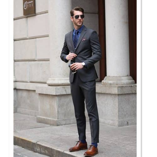 suit (2) Sophisticated British Style Dark Grey Wool Suit for Men – High-End Business Formal & Casual Yuppie Suit Set