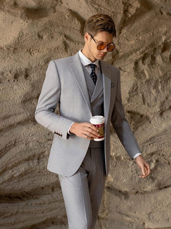 suit (2) Sophisticated Light Grey Wool Suit for Men – High-End Slim Fit Groom Wedding & Smart Business Spring/Autumn Formal Wear