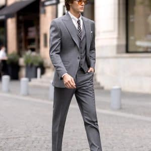 Sophisticated British Style Wool 3-Piece Suit for Men – High-End Shadow Stripe Groom Wedding & Smart Business Formal Wear