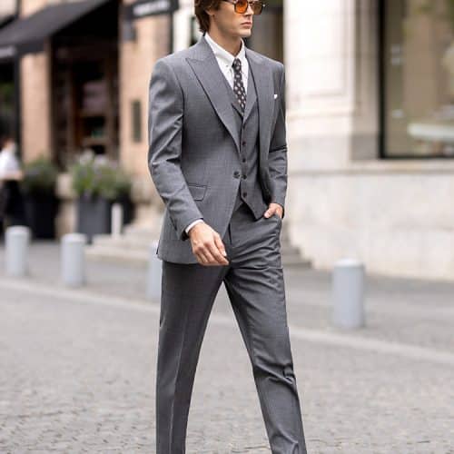 Sophisticated British Style Wool 3-Piece Suit for Men – High-End Shadow Stripe Groom Wedding & Smart Business Formal Wear