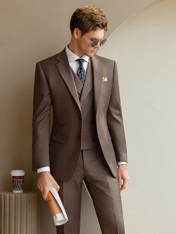 suit (2) Premium Men’s Wool 3-Piece Wedding Suit | Slim Fit Plaid Formal Suit for Groom, Prom & Special Events