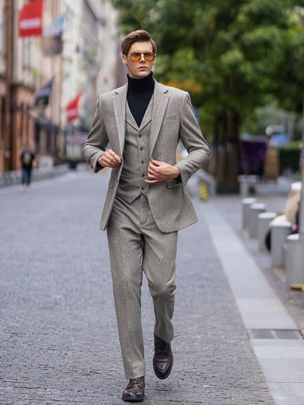 suit (2) Premium Thickened Wool Tweed 3-Piece Suit – High-End Niche Style Business & Formal Set