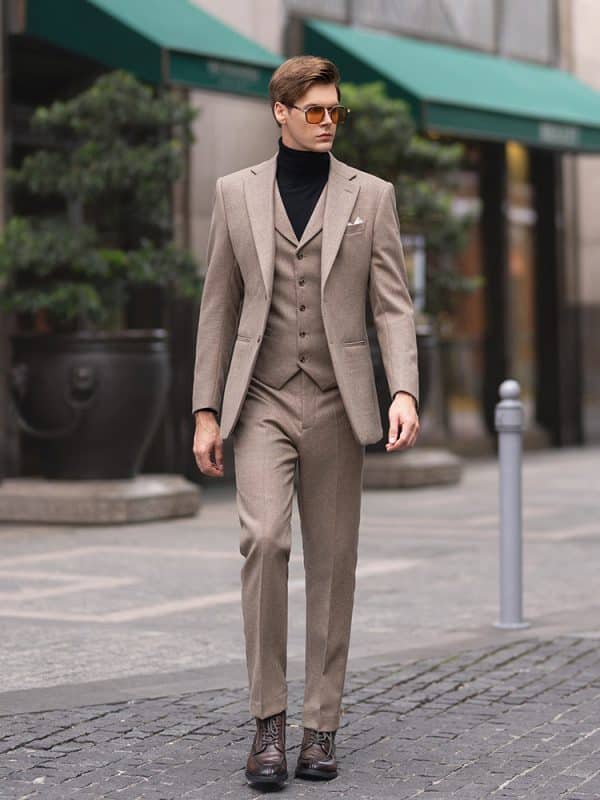suit (2) Premium Woolen Slim-Fit 3-Piece Suit – High-End Autumn/Winter Business & Wedding Formal Ensemble